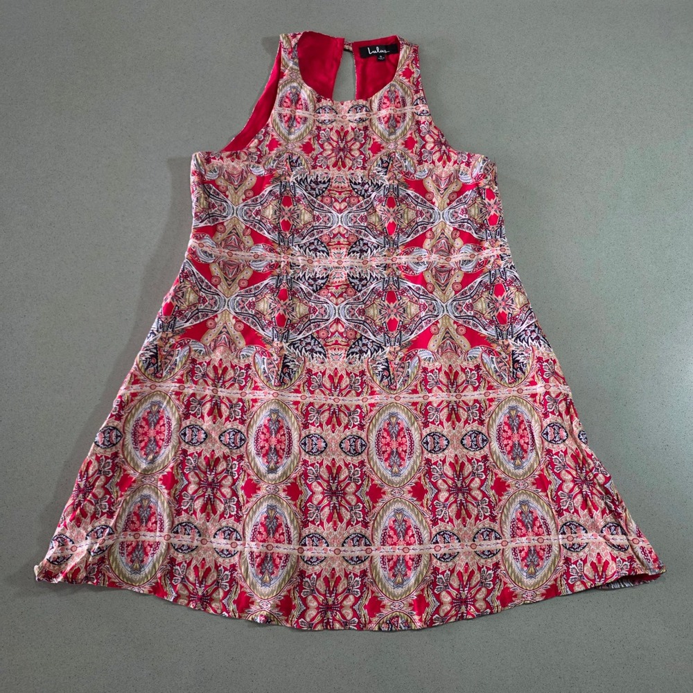 Lulus Red Paisley Medallion Halter Keyhole Mini Dress Small G-0169